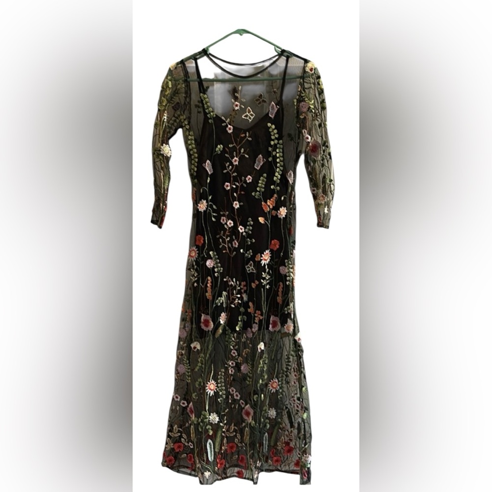Floral Sheer Black Embroidered Dress